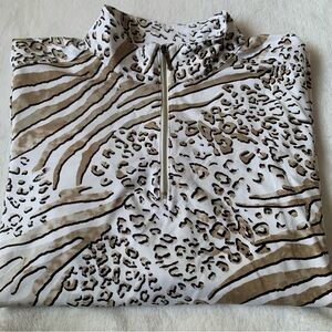 Weekends Chico's Leopard Print Front Zip 3/4 Sleeve Nylon Blend Top Size 3